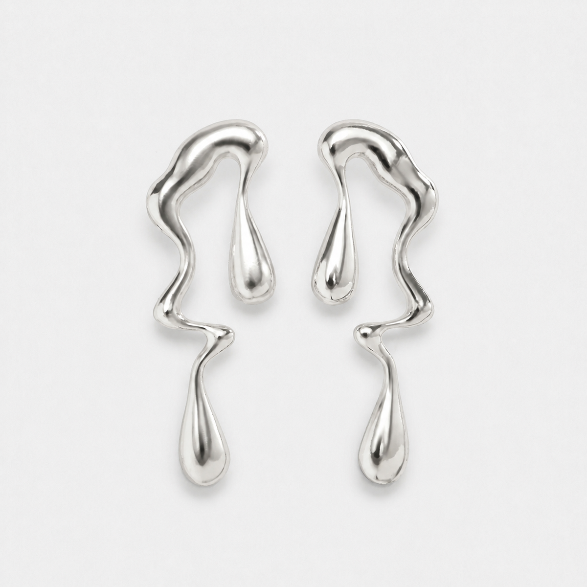 Lustrous Flow Long Drop Earrings — Silver — Vessaly