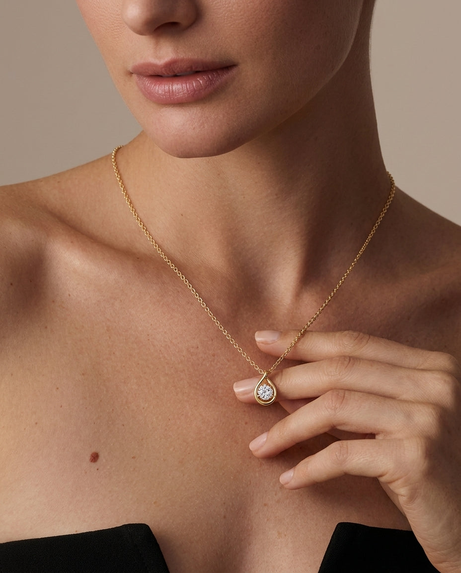 14K Gold Pear-Cut Moissanite Solitaire Necklace