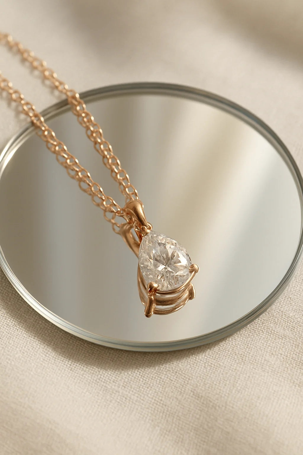 Moissanite pear pendant necklace on model – Vessaly