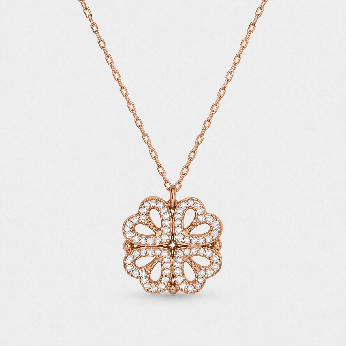 Clover Heart Locket Necklace - Rose Gold