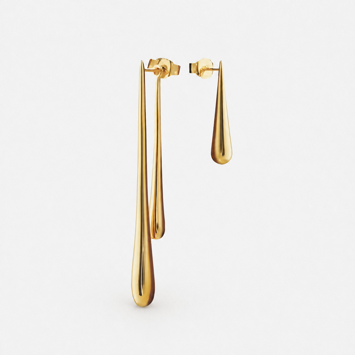 Asymmetrical Elongated Drop Earrings — Gold — Vessaly