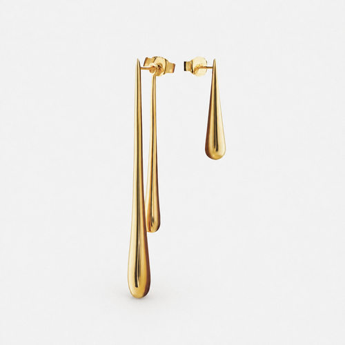 Asymmetrical Elongated Drop Earrings — Gold — Vessaly
