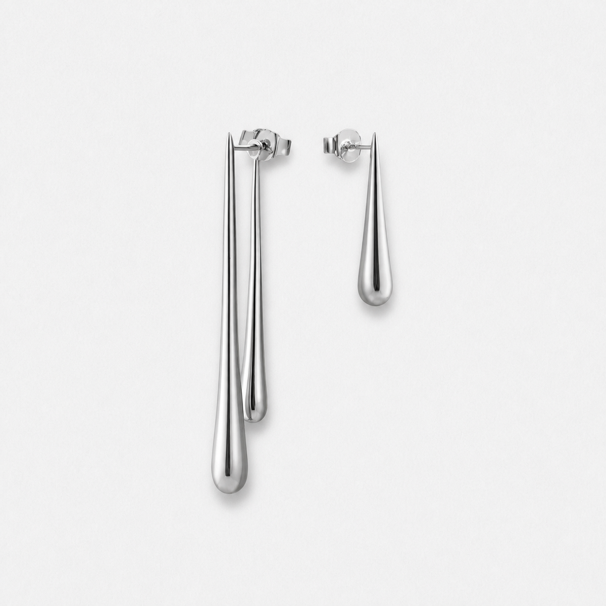 Asymmetrical Elongated Drop Earrings — Silver — Vessaly