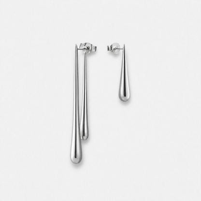 Asymmetrical Elongated Drop Earrings — Silver — Vessaly