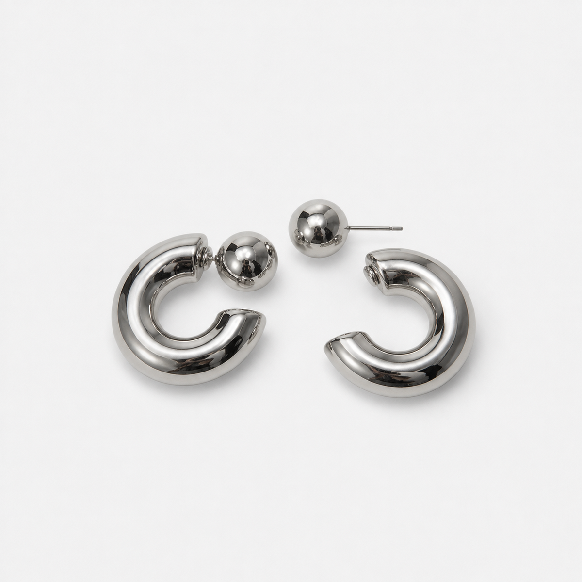 Chunky C-Shaped Hoop Earrings — 3-1cm / Silver — Vessaly