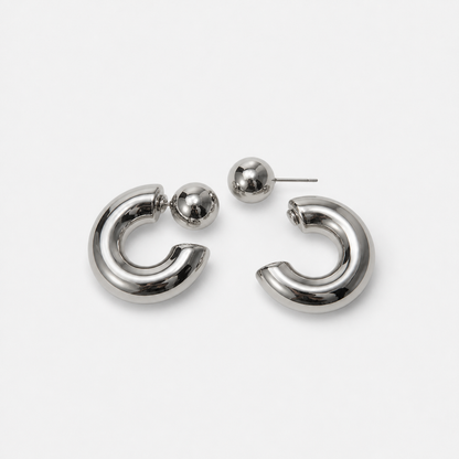 Chunky C-Shaped Hoop Earrings — 3-1cm / Silver — Vessaly
