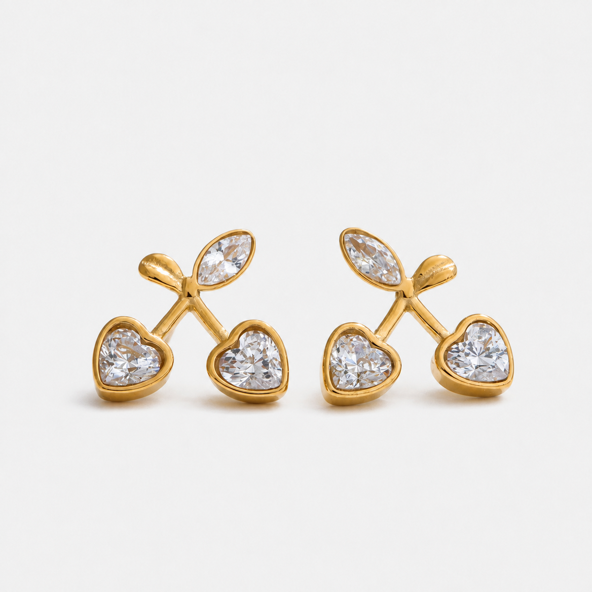 Cherry Enchanté 14K Gold-Plated Crystal Stud Earrings — Gold — Vessaly