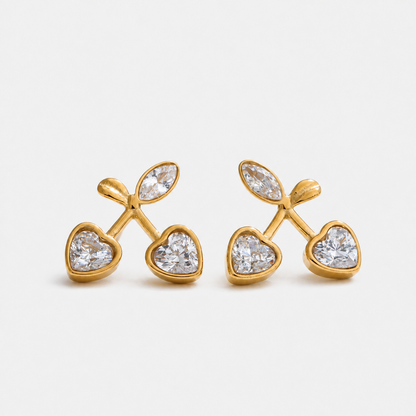 Cherry Enchanté 14K Gold-Plated Crystal Stud Earrings — Gold — Vessaly