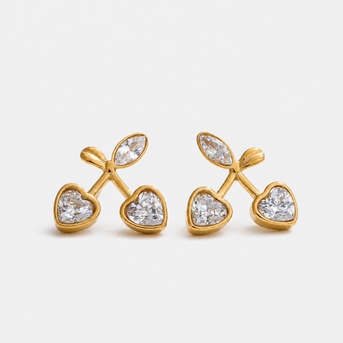 Cherry Enchanté 14K Gold-Plated Crystal Stud Earrings — Gold — Vessaly