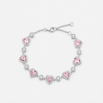 Pink Halo Heart Tennis Bracelet - 15+1.5+1.5CM / Pink