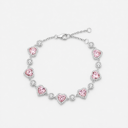 Pink Halo Heart Tennis Bracelet - 15+1.5+1.5CM / Pink