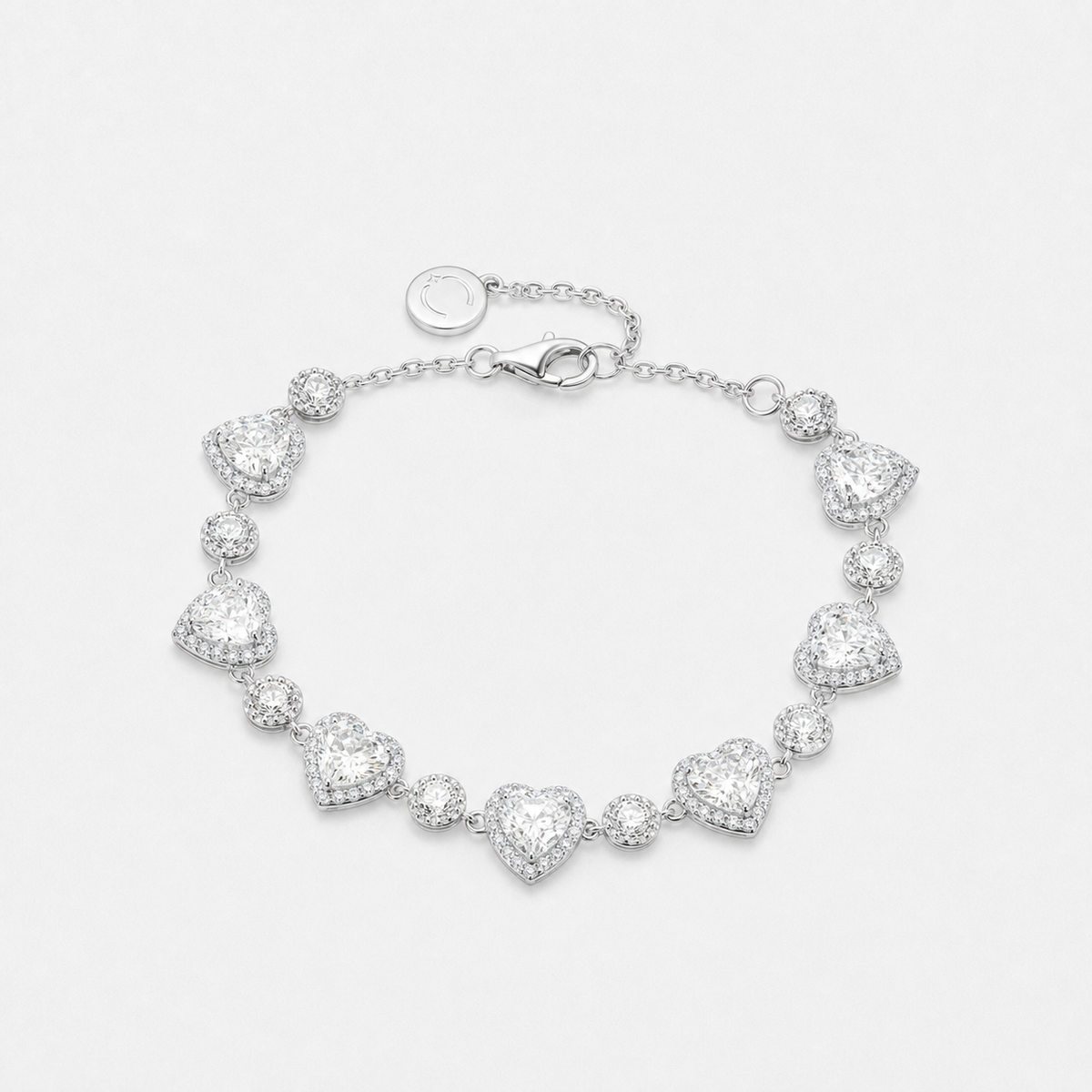 Pink Halo Heart Tennis Bracelet - 15+1.5+1.5CM / Silver