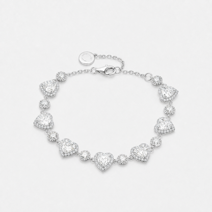 Pink Halo Heart Tennis Bracelet - 15+1.5+1.5CM / Silver