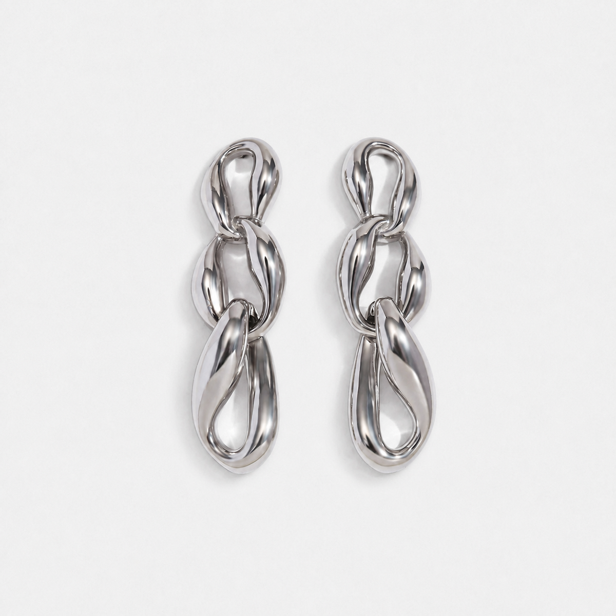 Fluidity Chain Drop Earrings — Silver — Vessaly