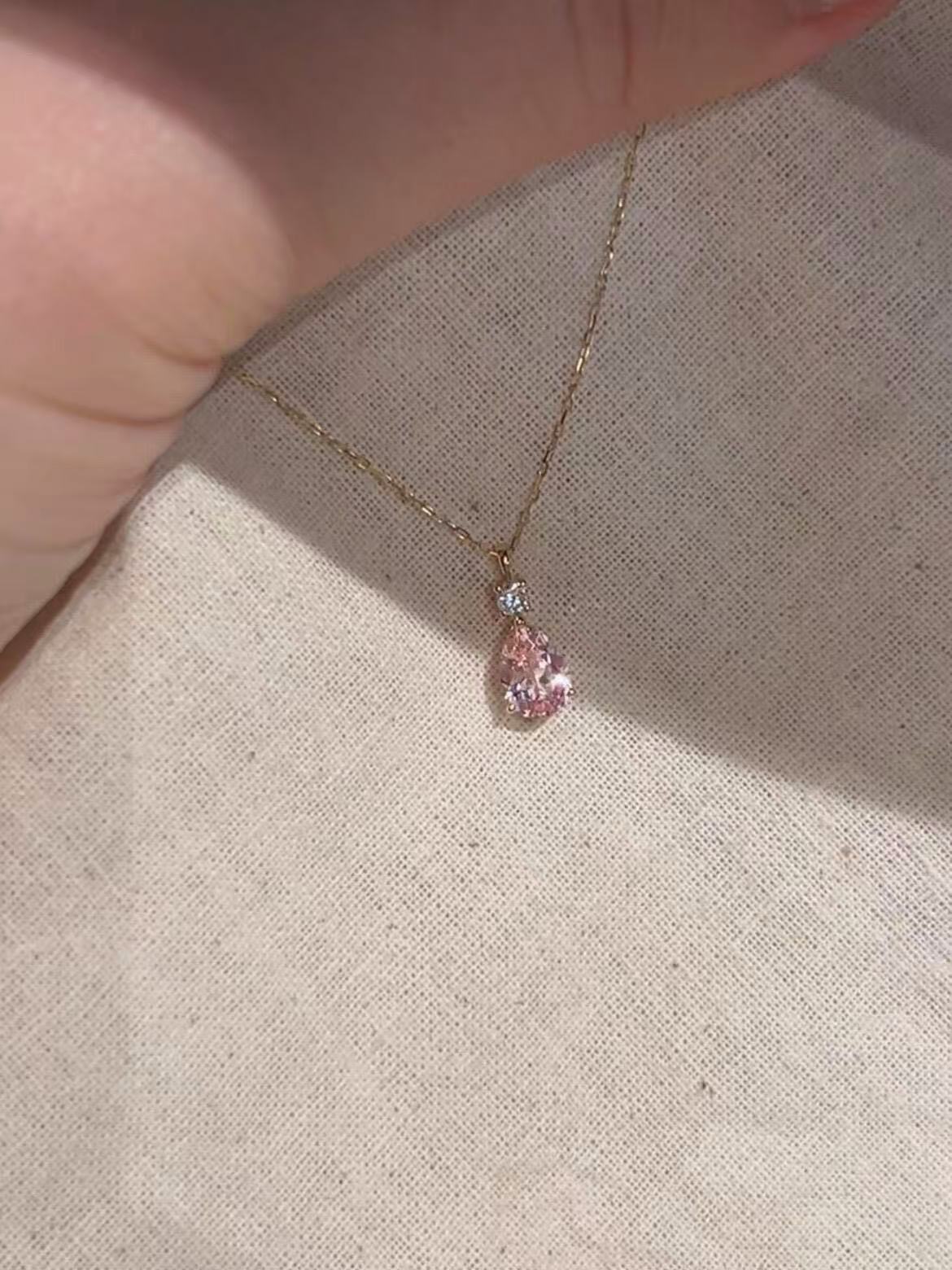 elegant pink heart necklace close up