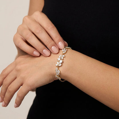 Close-up of silver wisteria flower bracelet detail