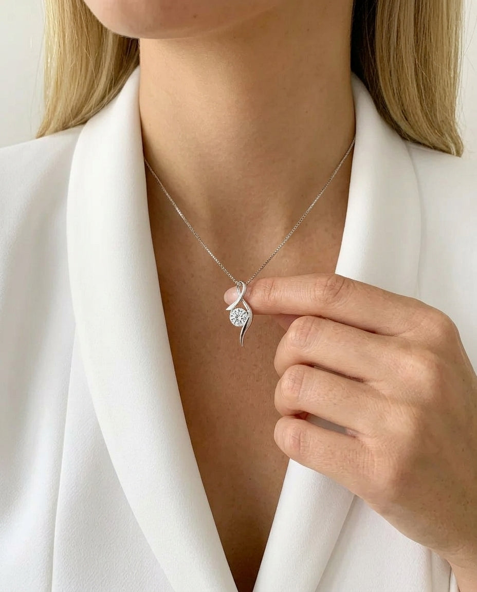 Sterling Silver Cubic Zirconia Solitaire Pendant Necklace