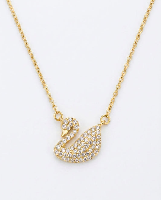 Geneviève 18K gold swan necklace with white zircon crystals — Ravyena