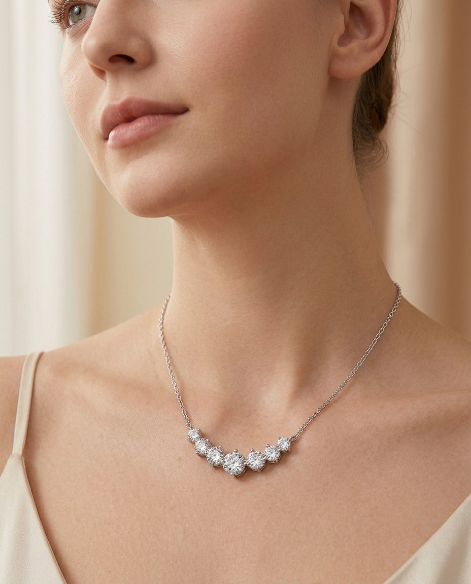 Silver zircon solitaire necklace on a fine chain – Vessaly