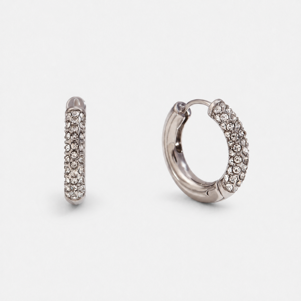 Zirconia Halo Hoop Earrings — Silver — Vessaly