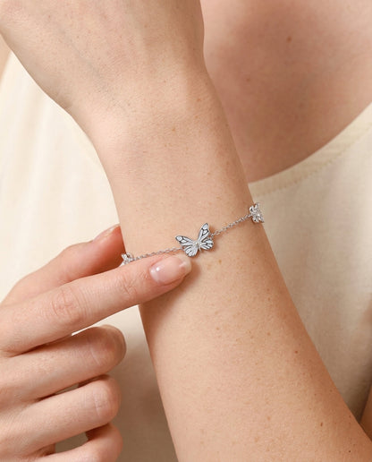 Sterling silver butterfly bracelet, adjustable chain detail