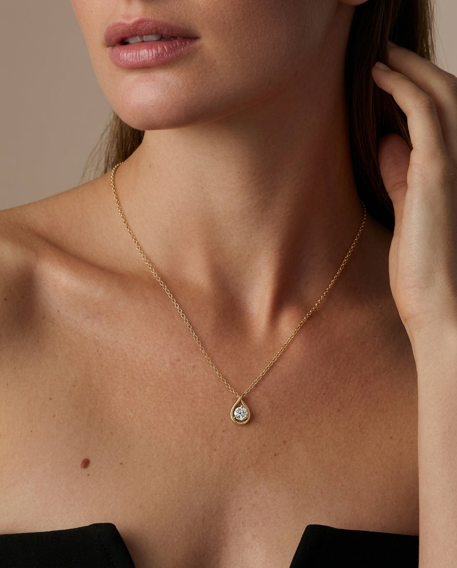14K Gold Pear-Cut Moissanite Solitaire Necklace