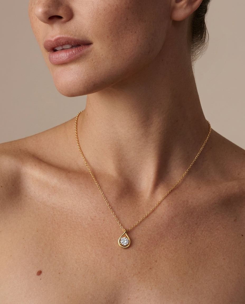 14K Gold Pear-Cut Moissanite Solitaire Necklace
