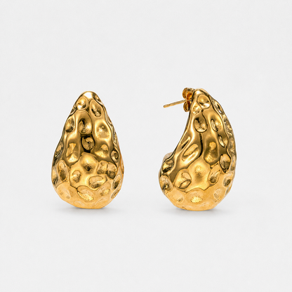 Hammered Gold Teardrop Stud Earrings — Gold — Vessaly