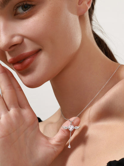 Angel pendant sterling silver necklace, refined finish