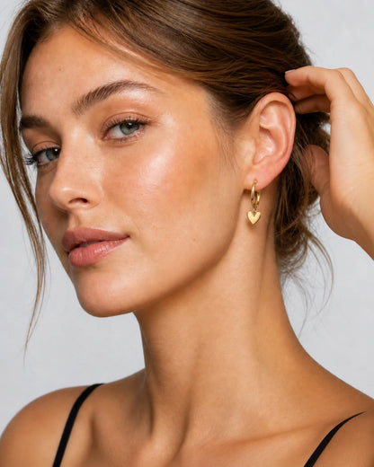 Gold heart drop hoop earrings pair – Vessaly