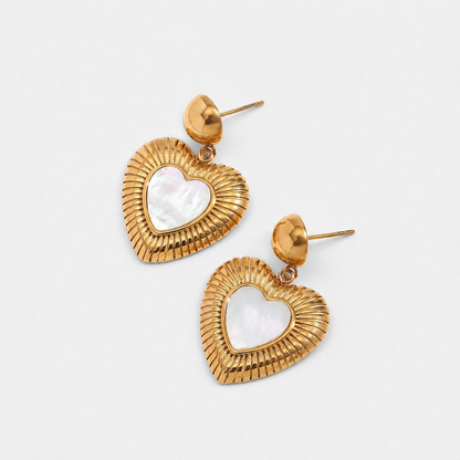 Heartfall Gold Heart Drop Earrings with Pearl — Gold — Vessaly