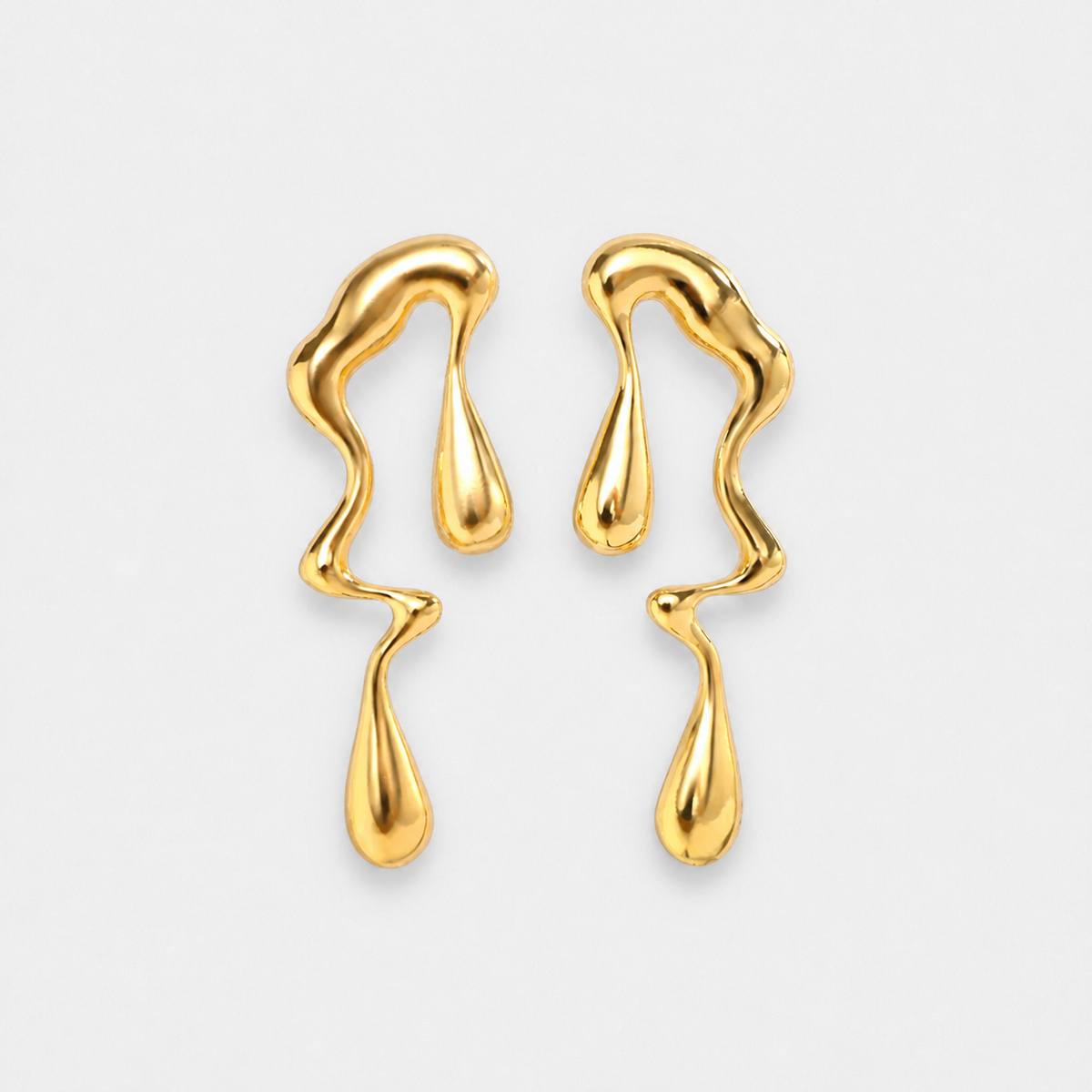 Lustrous Flow Long Drop Earrings — Gold — Vessaly