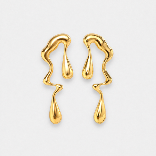 Lustrous Flow Long Drop Earrings — Gold — Vessaly