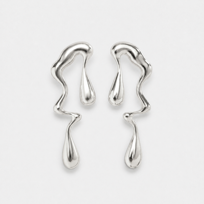 Lustrous Flow Long Drop Earrings — Silver — Vessaly