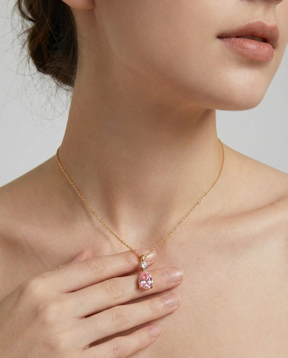 925 Sterling Silver Pink Heart Pendant Necklace