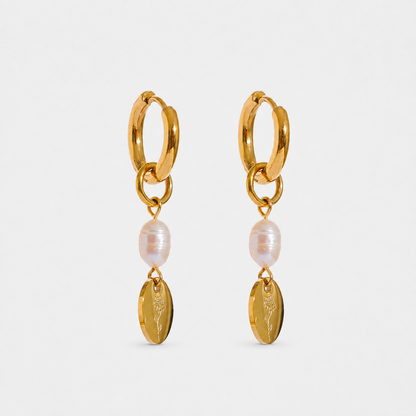 Pearl on the Vine Freshwater Pearl Hoop Earrings — Gold — Vessaly