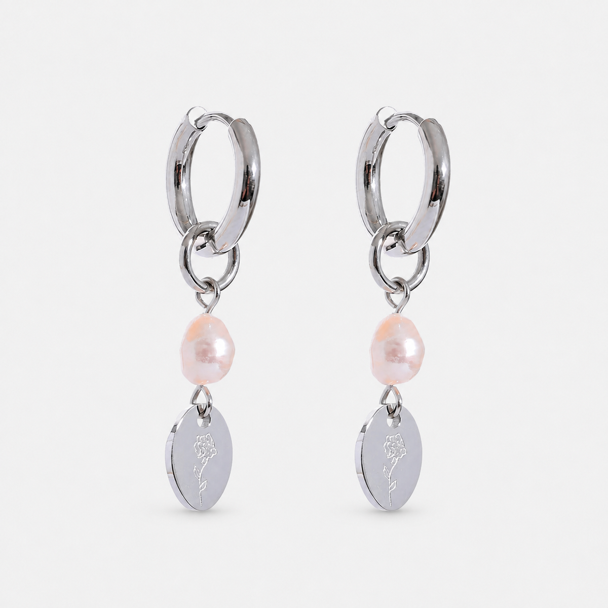 Pearl on the Vine Freshwater Pearl Hoop Earrings — Silver — Vessaly