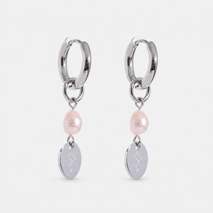 Pearl on the Vine Freshwater Pearl Hoop Earrings — Silver — Vessaly