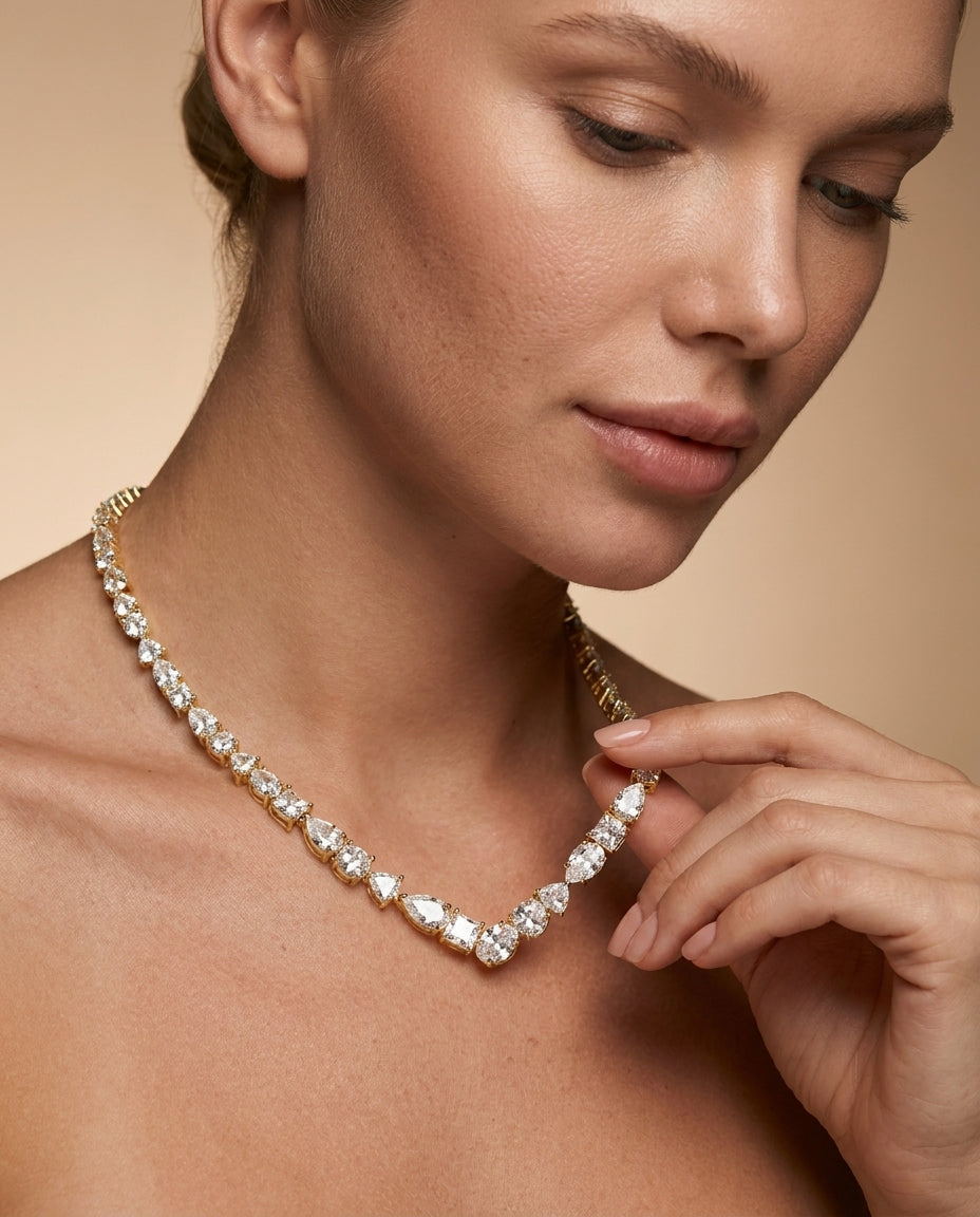 Mixed-Cut Crystal V Necklace