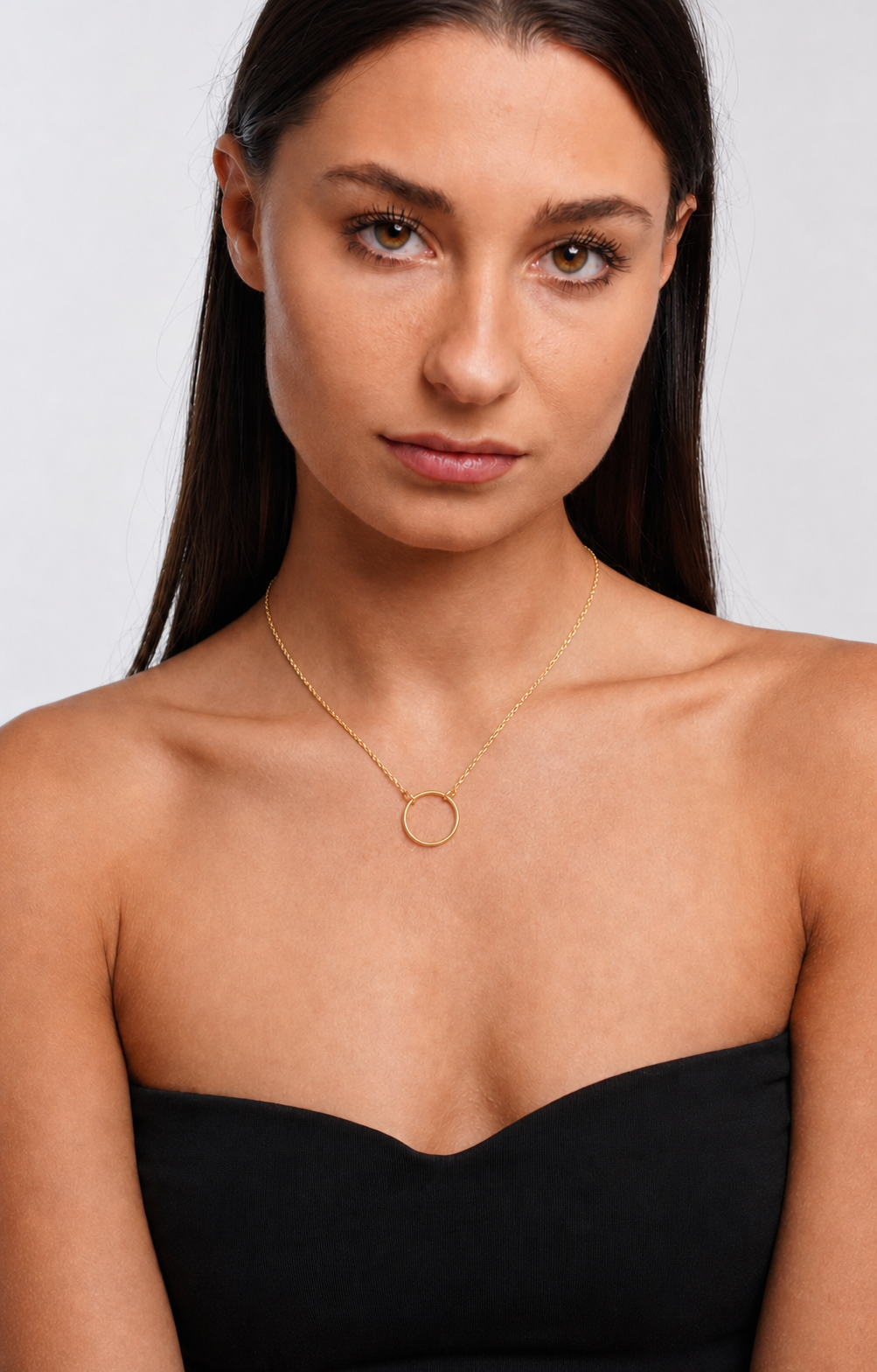18K Gold-Plated Circle Pendant Necklace worn by model front view
