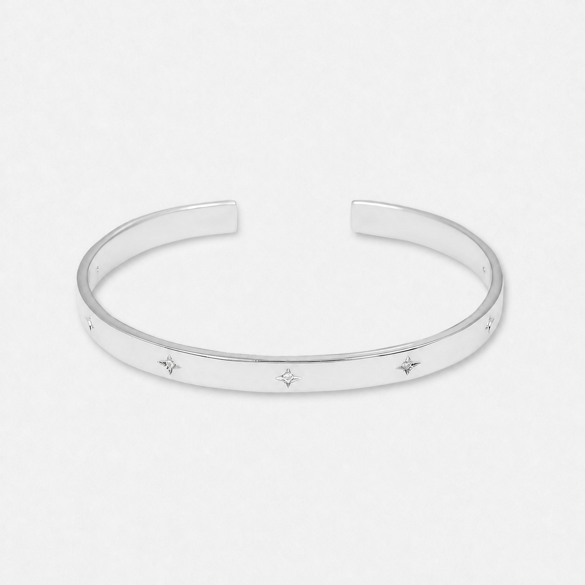 North Star Open Cuff Bangle Bracelet - Silver