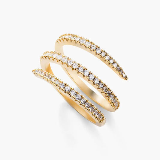 Ravyena 18K Gold-Plated Crystal 3 Layer Ring — three stacked bands in one ring