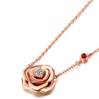 Rose gold rose necklace side angle, minimalist design – Vessaly