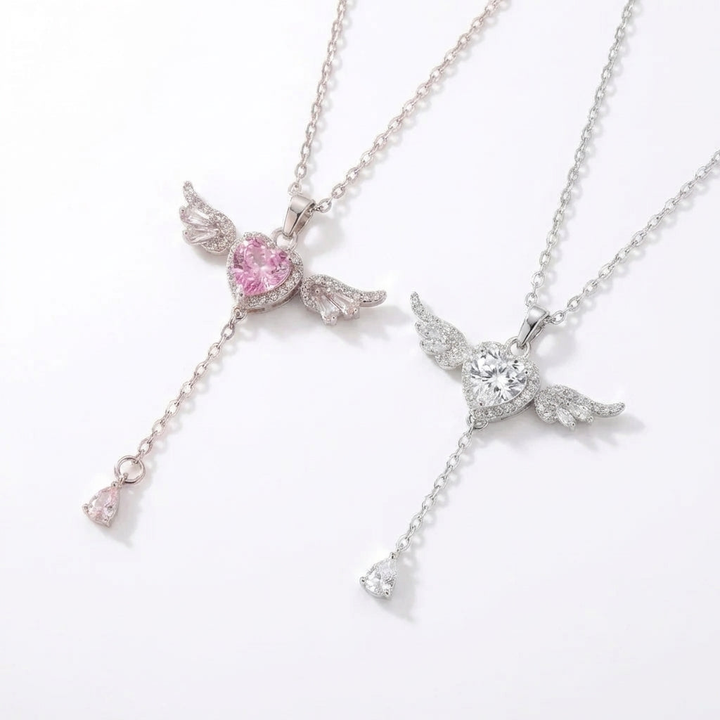 Angel necklace detail shot, dainty everyday jewellery