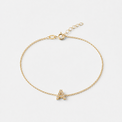 Sapphire Initial Letter Bracelet - 18k Gold Vermeil / A