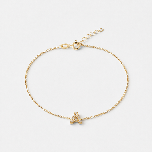 Sapphire Initial Letter Bracelet - 18k Gold Vermeil / A