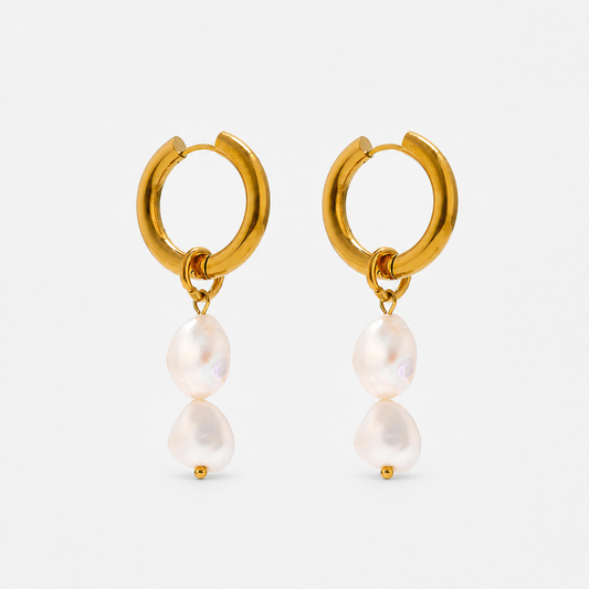 Tears of the Sea Freshwater Pearl Drop Earrings — Gold — Vessaly