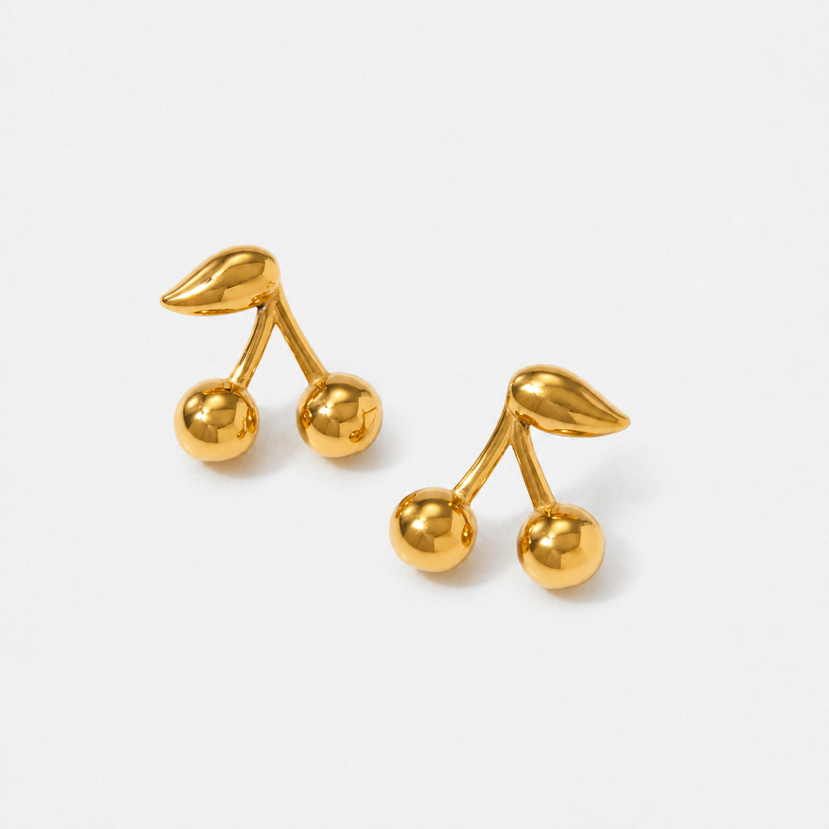 Cherry Crystal Stud Earrings — Gold — Vessaly