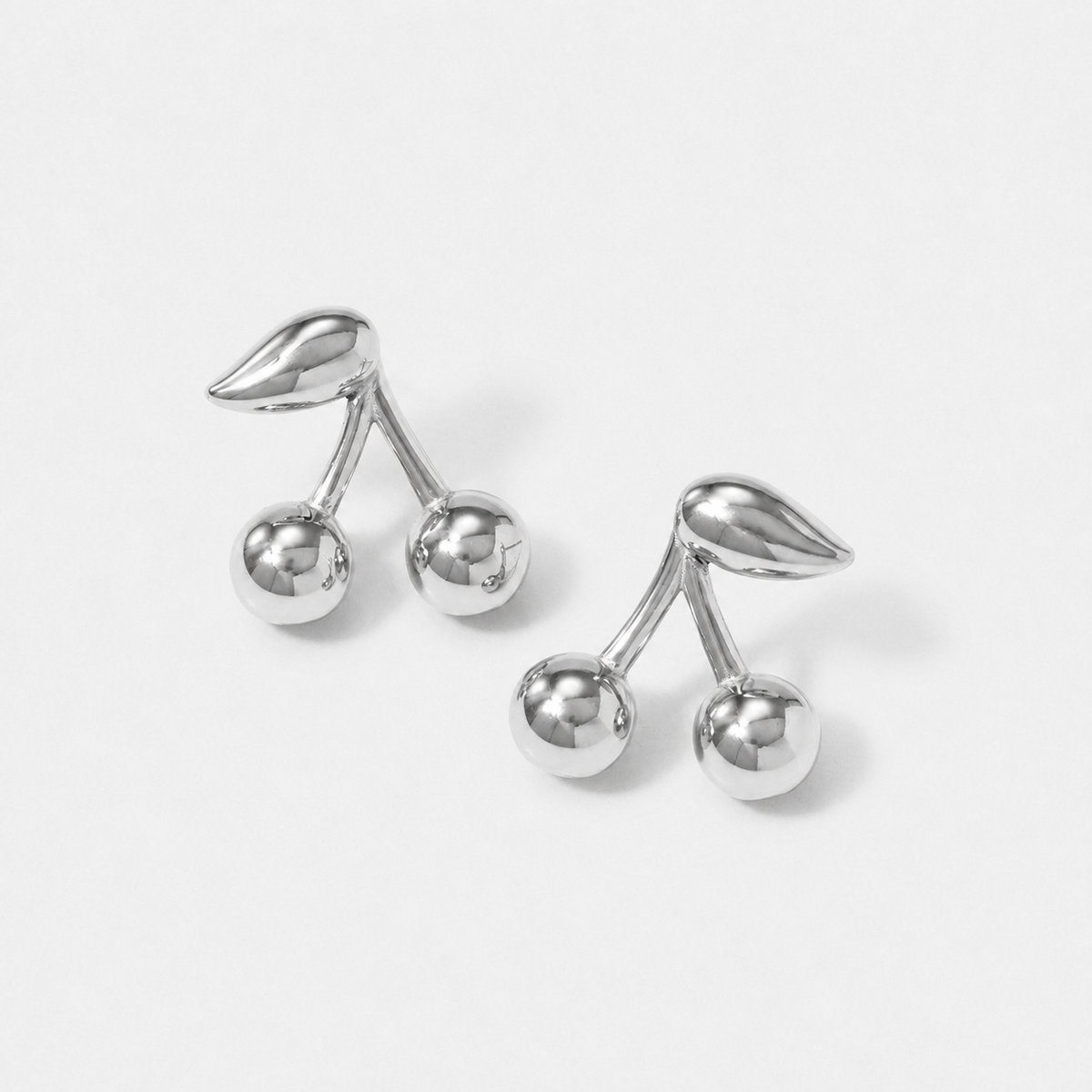 Cherry Crystal Stud Earrings — Silver — Vessaly