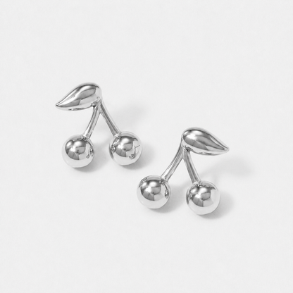 Cherry Crystal Stud Earrings — Silver — Vessaly